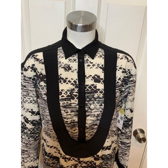 L.A.M.B. Black, White & Gray Geometric Collared Shirt Dress, Size 4 - Picture 2 of 6